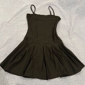 Black pleaded mini dress